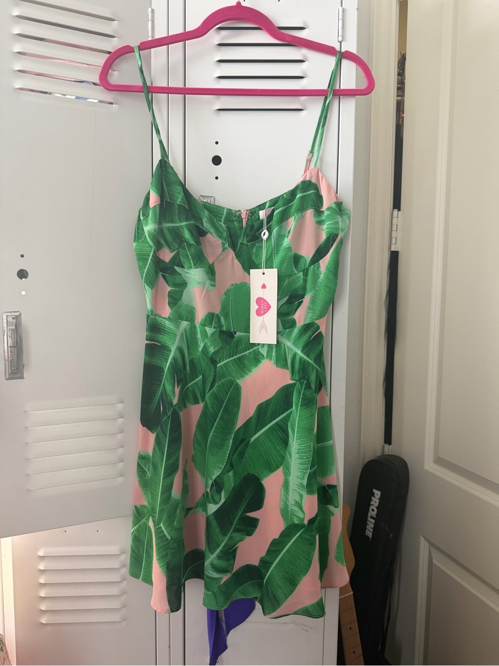 Buddy Love Pink Mini Dress with Green Palm Leaf Print